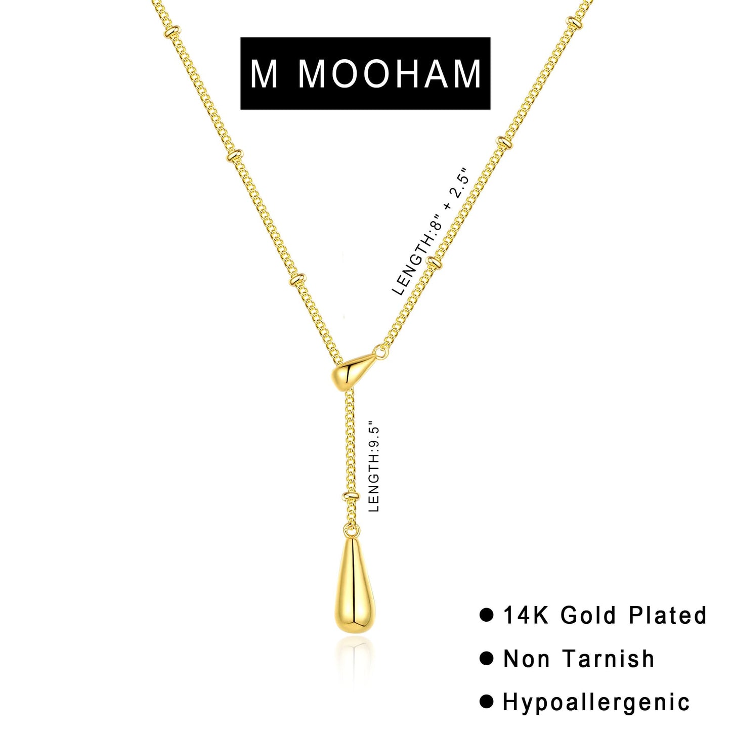 M MOOHAM Gold Necklace for Women Non Tarnish - Dainty 14K Gold Plated Beaded Chain Small Pendant Necklaces Simple Pearl Circle Beads Teardrop Pendant Necklace for Women Trendy Jewelry Gifts