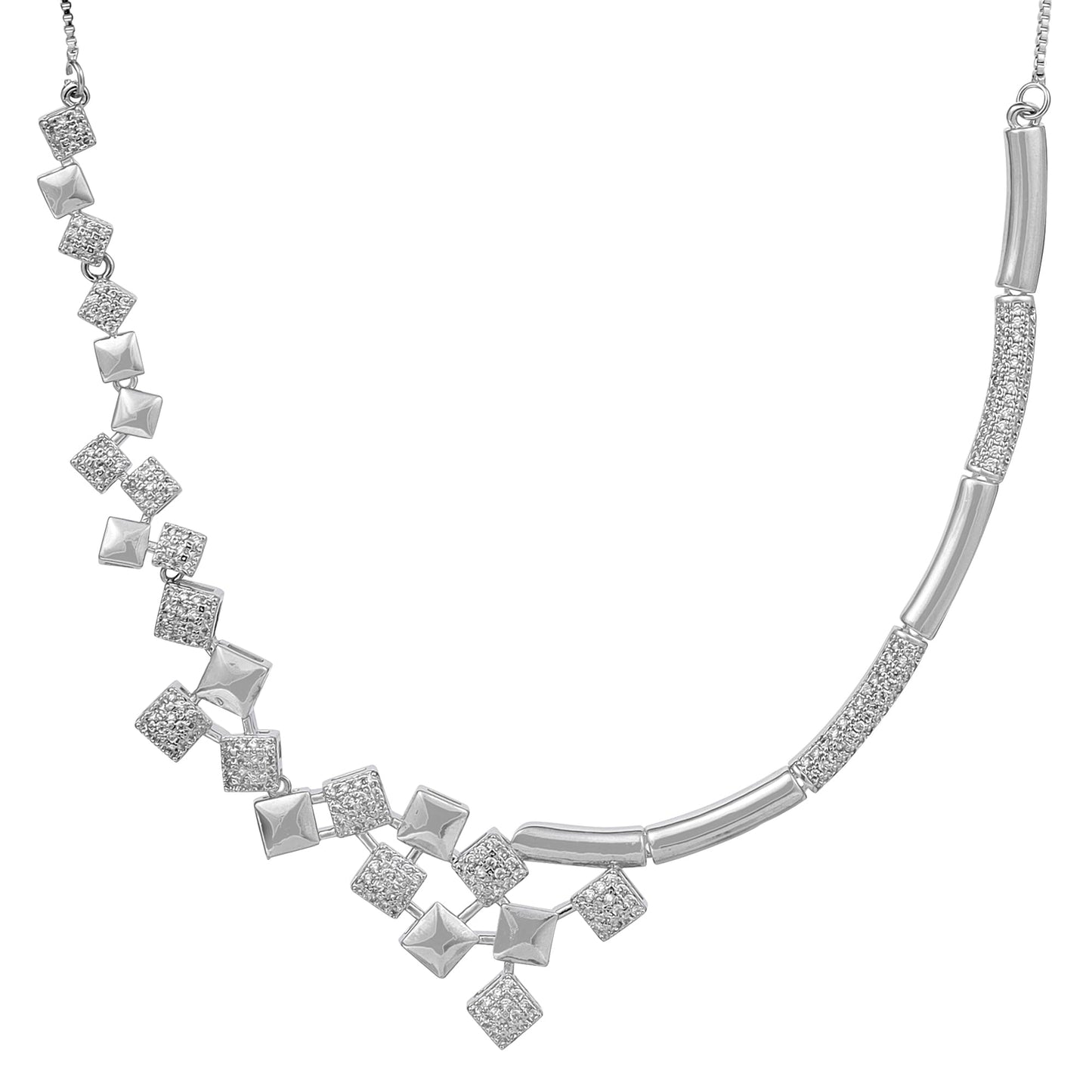 Nilu's Collection American Diamond Stone Studded | Rose Gold/Silver Plated | Anti Tarnish Jewellery Set for Women | Matching Earrings Perfect for Weddings and Special Occasions