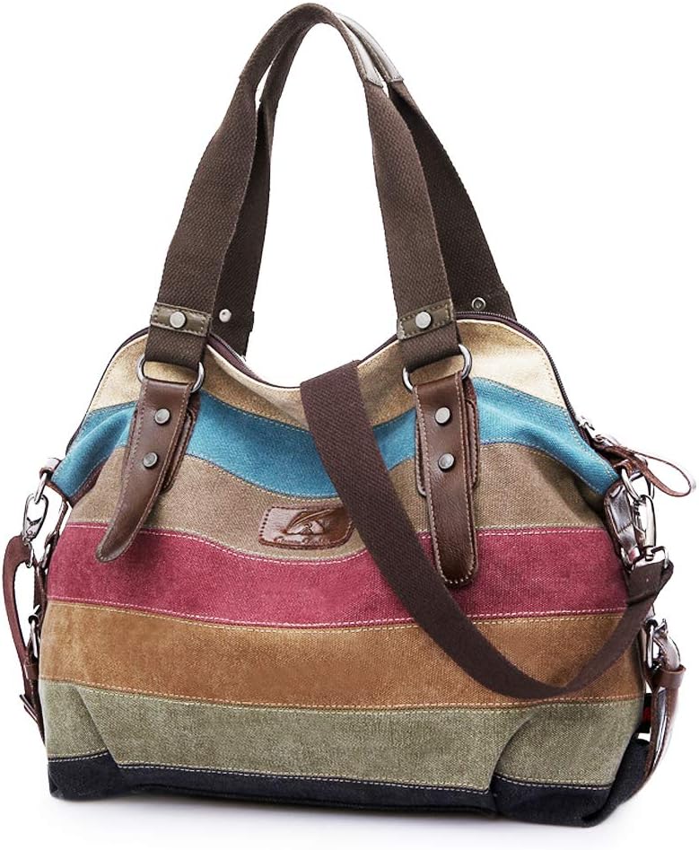 Canvas Handbag Multi-Color Striped Lattice Cross Body Shoulder Purse Bag Tote-Handbag for Women | Striped