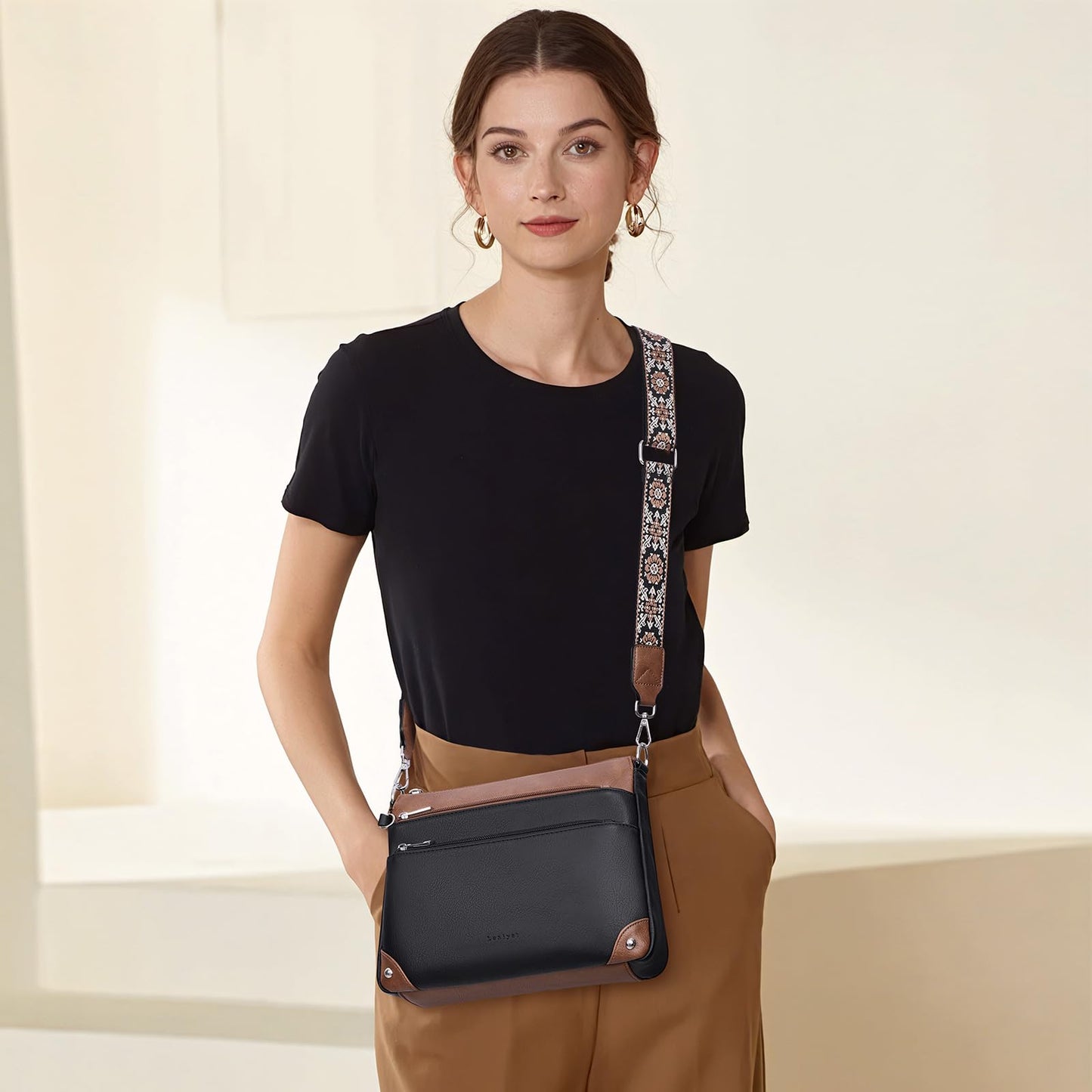 Crossbody Bags for Women Rfid Travel Crossbody Purses Leather Handbags Medium Shoulder bag with Adjustable Strap