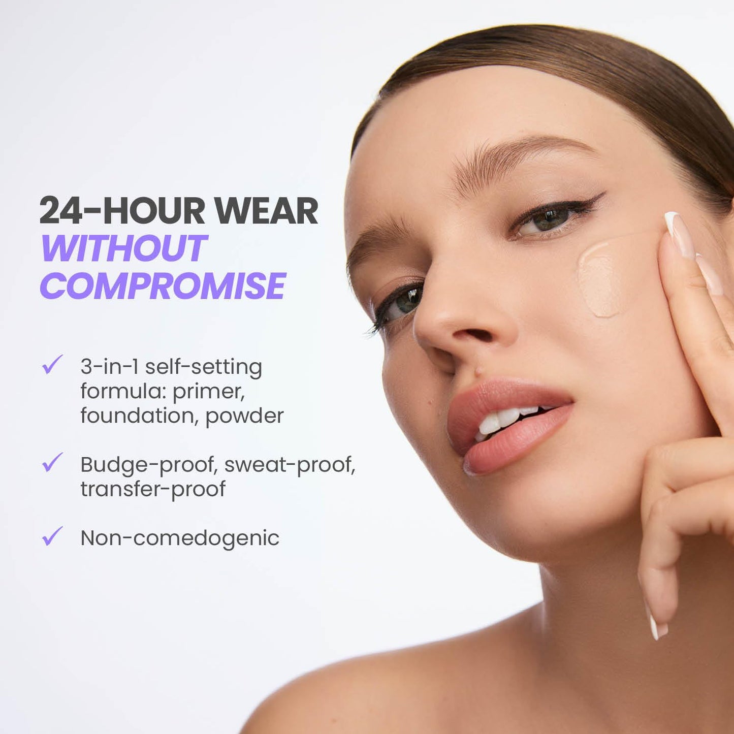 Wonderskin Hyper Bond All-Day Stay Serum Foundation – Waterproof, Transfer-Proof, 24HR Longwear Face Makeup with Niacinamide & Hyaluronic Acid – Lightweight, Natural Finish (Echo)