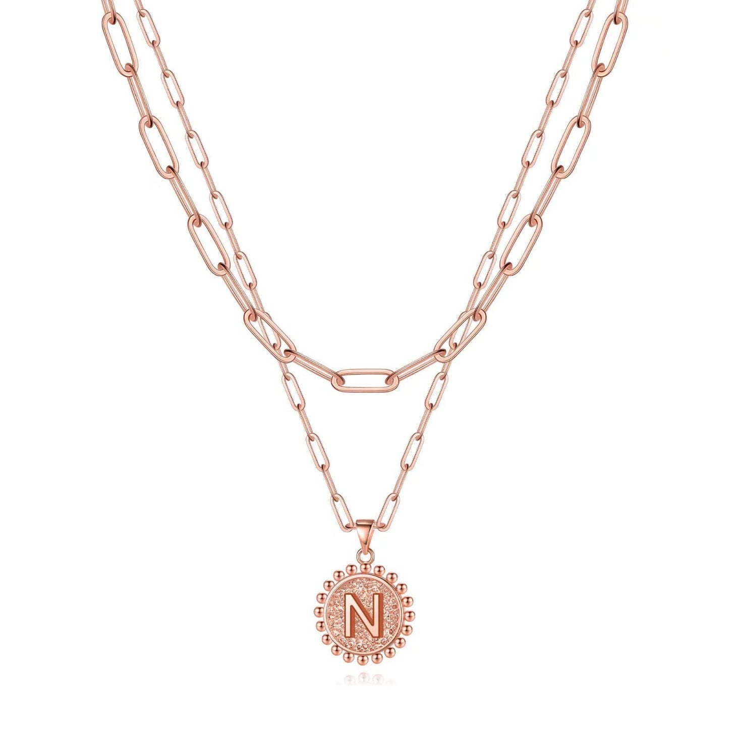 Yoosteel Layered Initial Necklaces for Women Trendy - 14K Gold-Plated Dainty Layering Paperclip Chain Coin Initial Necklace Jewelry Gifts for Women Mom Wife Teen Girls