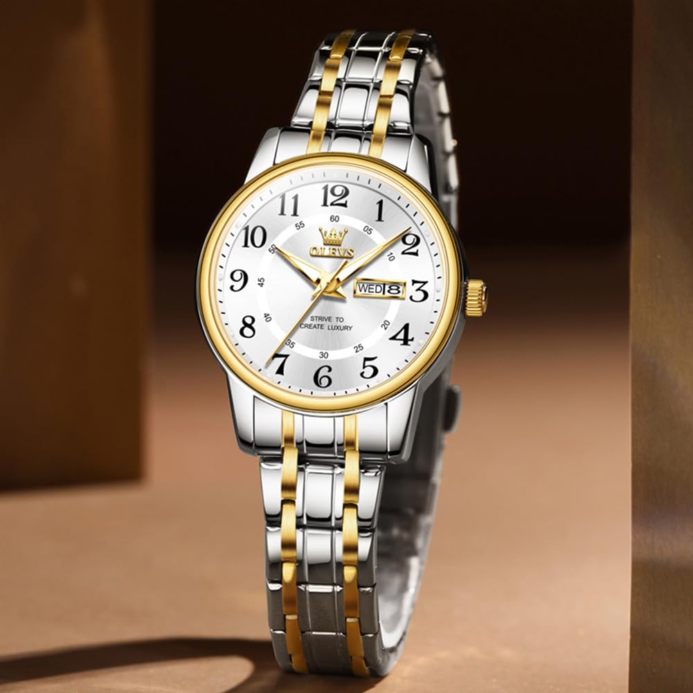 OLEVS Watch Women Two Tone Watches for Women with Date Dress Womens Watches for Small Wrists Luxury Easy Read Womens Watch Waterproof Blue/Black/Gold/Silver Dial Reloj para Mujer