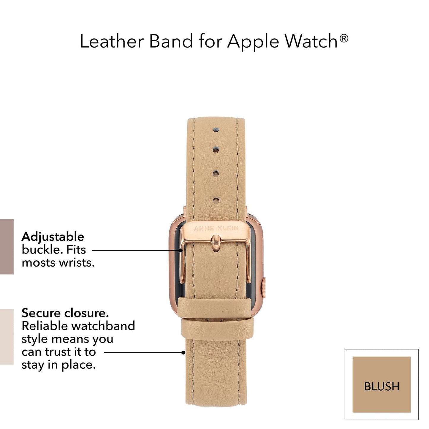 Anne Klein Leather Fashion Band for Apple Watch Secure, Adjustable, Apple Watch Band Replacement, Fits Most Wrists