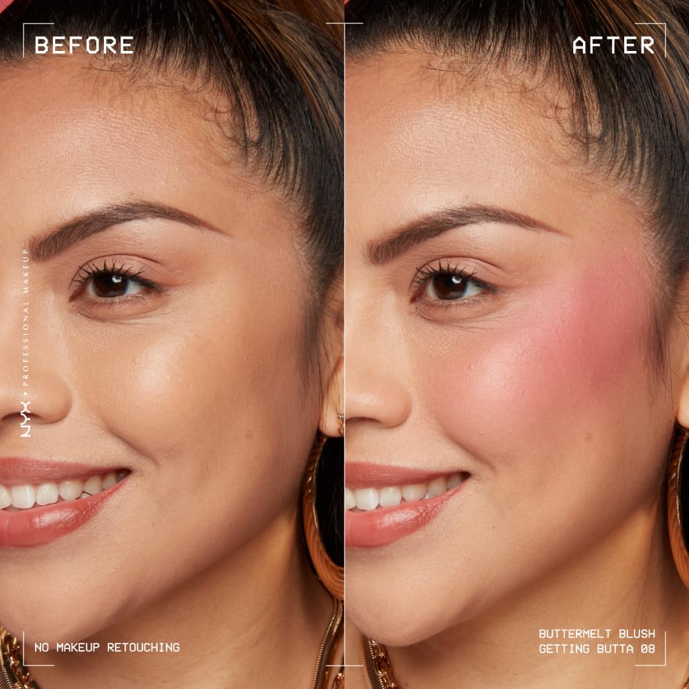 NYX PROFESSIONAL MAKEUP Buttermelt Powder Blush, Fade and Transfer-Resistant Blush, Up to 12HR Make Up Wear, Vegan Formula - For The Butta