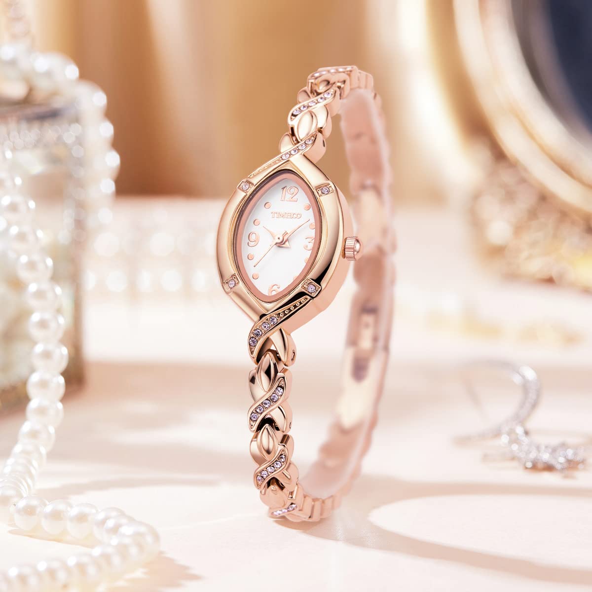 TIME100 Women's Bracelet Watches Ladies Quartz Wrist Watch with Green Dial Bezel with Crystals in Movement Bracelet Strap with Diamonds Waterproof