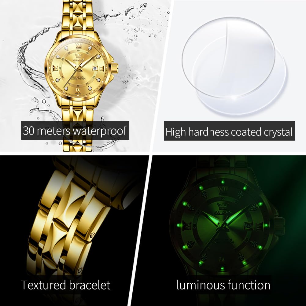 OLEVS Watch Women,Watches for Women,Luxury Casual Stainless Steel Women's Wrist Watches Classic Small Face Dress Analog Womens Watches with Date Easy to Read Waterproof Luminous Quartz Ladies Watches