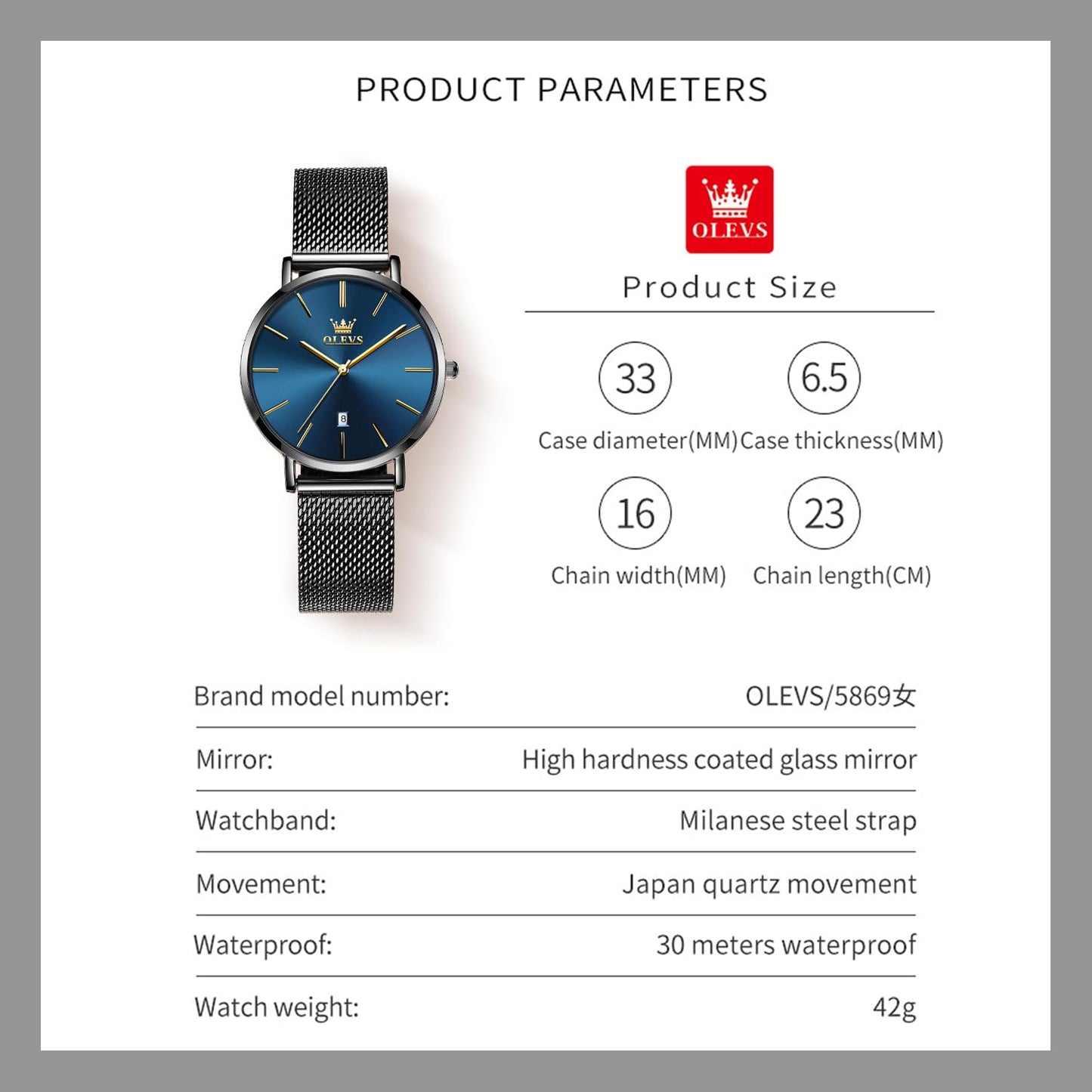 OLEVS Women's Watch Luxury Dress Rose Gold Women Slim Thin Lightweight Watch Stainless Steel Mesh Watches Fashion Waterproof Ladies Wrist Watch Black White Blue Face,Adjustable Bracelet