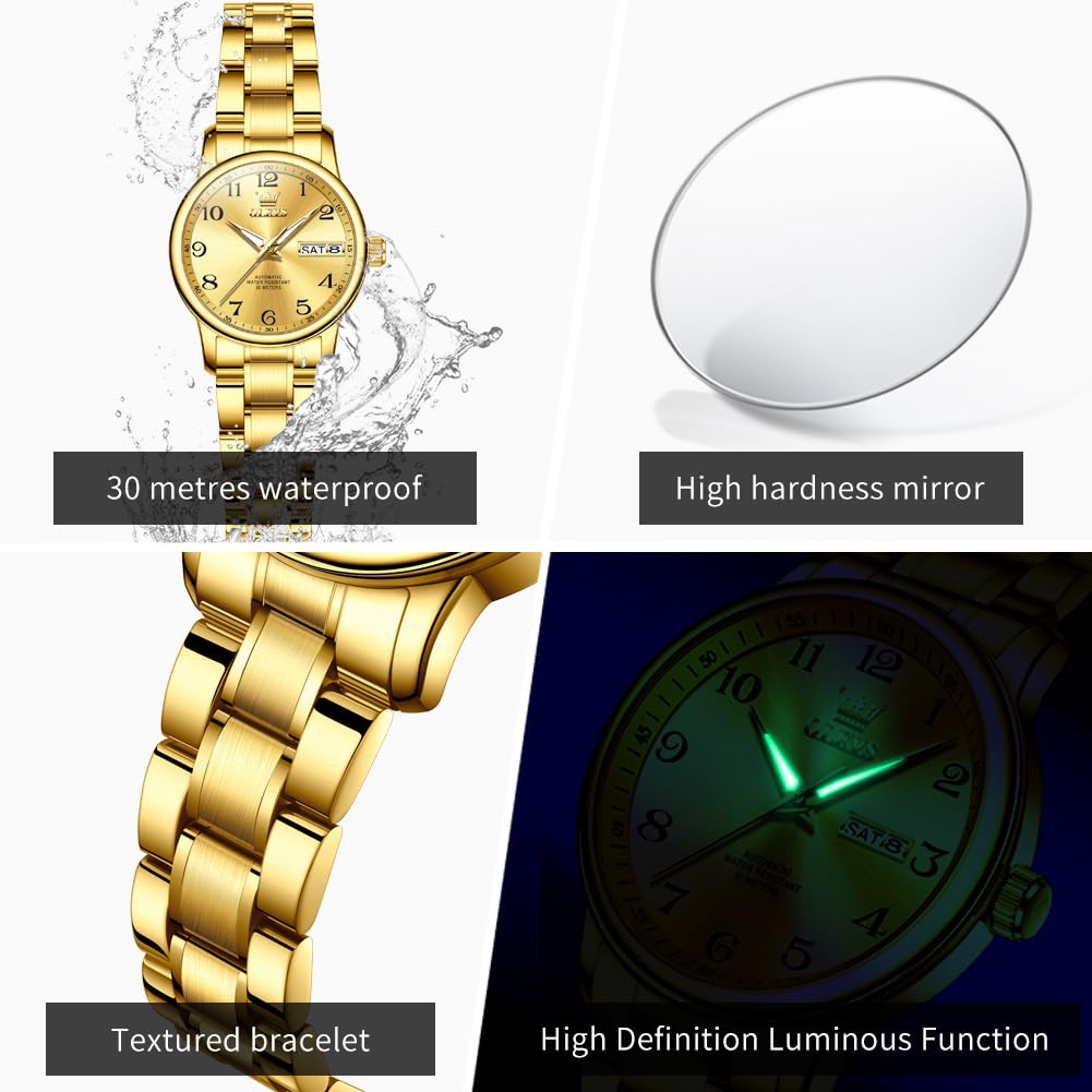 OLEVS Watch Women Luxury Dainty Vintage Square/Round Small Watches for Women Waterproof Stainless Steel Analog Women's Watches with Day Date Fashion Dress Easy Read Female Watch Reloj para Mujer