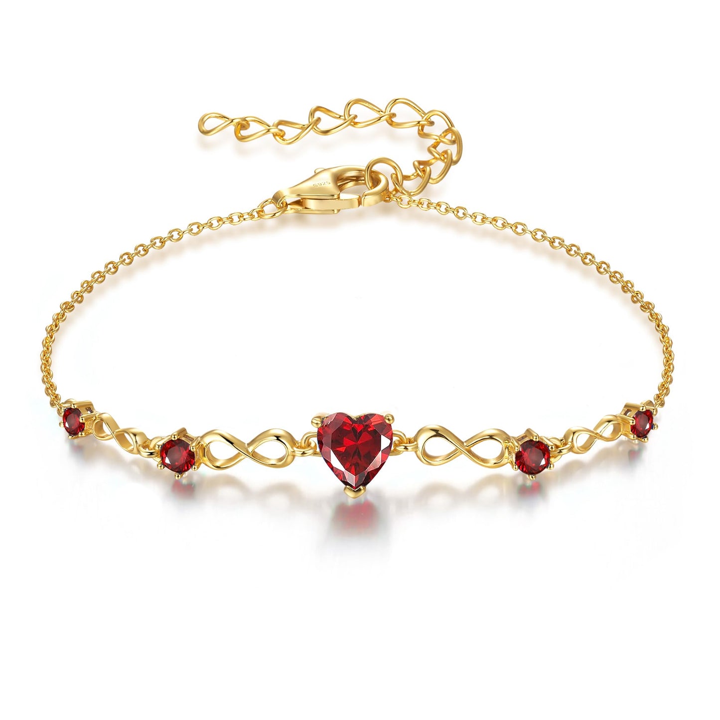 G&GEMSJEW Infinity Heart Birthstone Bracelets for Women, 925 Sterling Silver Women Charm Link Bracelet Adjustable, Birthday Anniversary Christmas Jewelry Gifts for Women Wife Mom Girlfriend Her