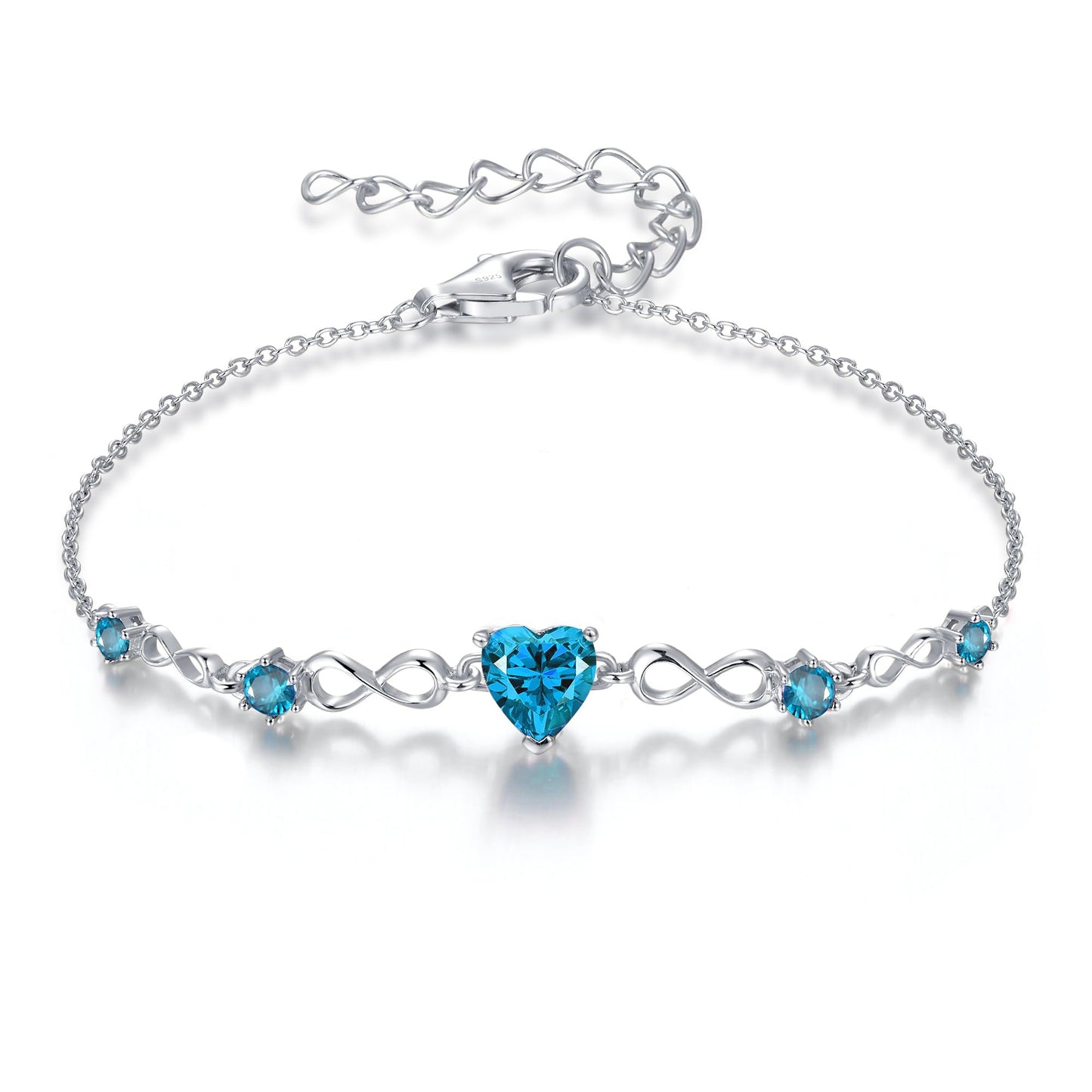 G&GEMSJEW Infinity Heart Birthstone Bracelets for Women, 925 Sterling Silver Women Charm Link Bracelet Adjustable, Birthday Anniversary Christmas Jewelry Gifts for Women Wife Mom Girlfriend Her