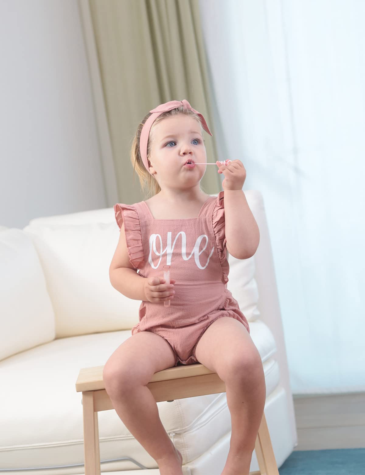 Shalofer 1st Birthday Outfit Girl Baby First Birthday Clothes Cute Backless Ruffles Bodysuit with Headband (Pink,12-18 Months)