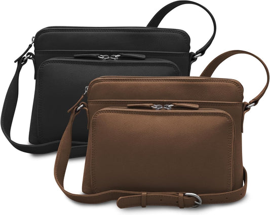 ili New York Genuine Leather Crossbody Bags with RFID Protection & Adjustable Straps - Black & Toffee