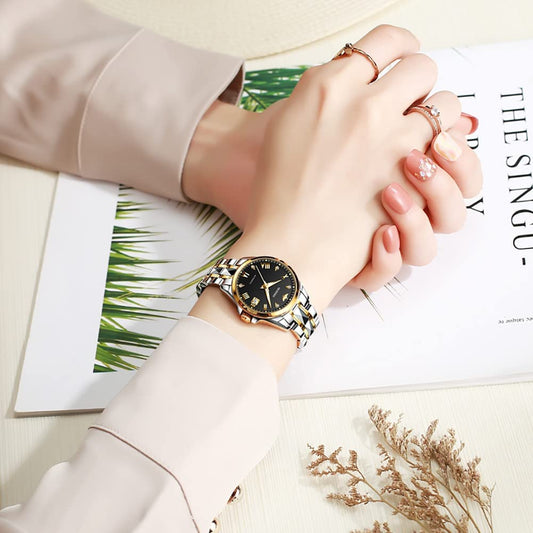 OLEVS Watches for Women Rose Gold Two Tone Fashion White Ceramic Ladies Wrist Watches Pink/Red Dial Stainless Steel Waterproof Date