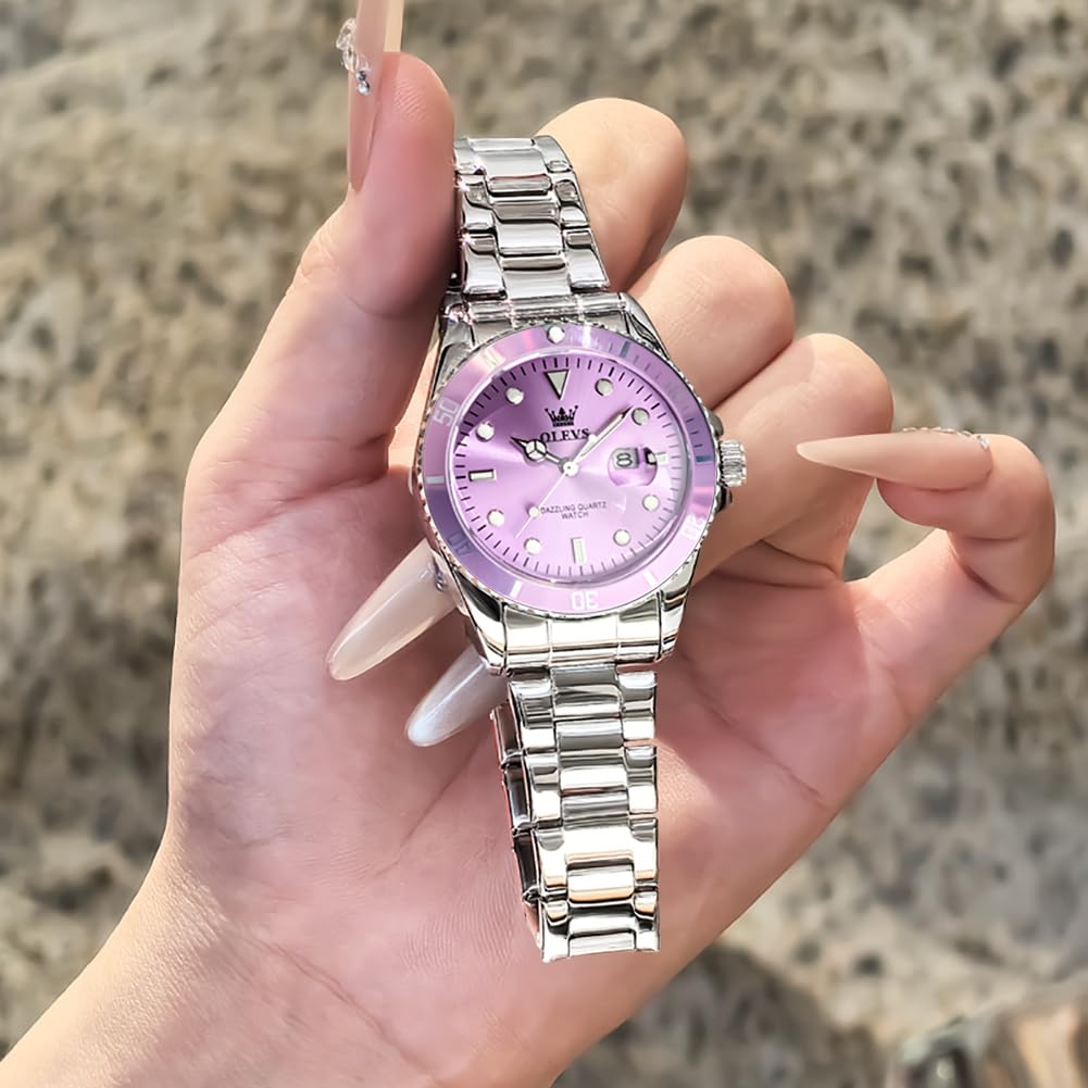 OLEVS Watch Women Silver Watches for Women Luxury for Small Wrists Dress Stainless Steel Women's Wrist Watches Easy to Read Reloj para Mujer Black/Blue/Gold/Green/Pink/Purple