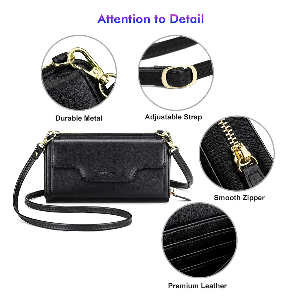 nuoku Small Purse for Women, RFID Blocking Wristlet Wallet, Crossbody Clutch with Cell Phone Pocket black