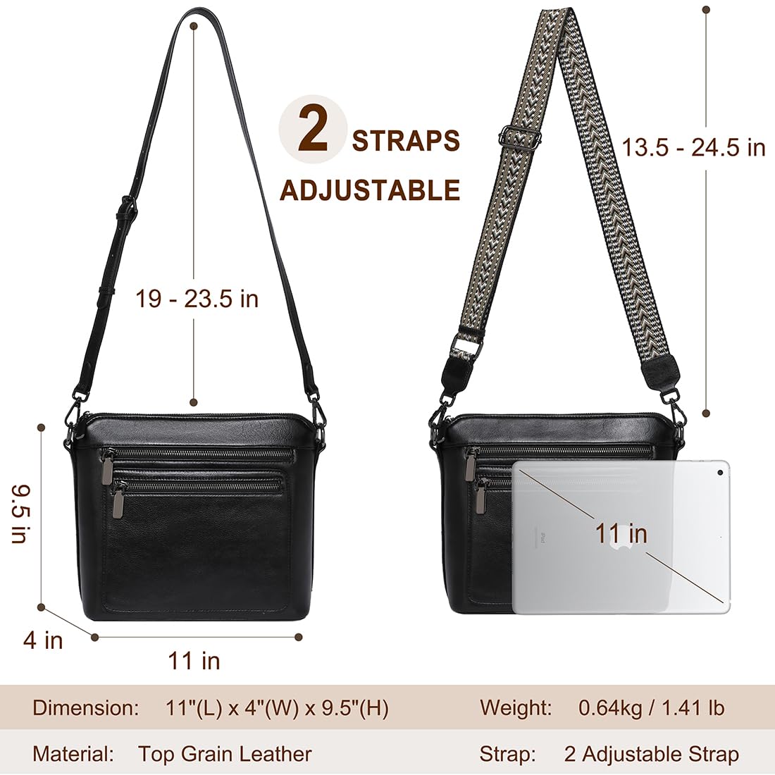 COOLCY Genuine Leather Crossbody Bags for Women Purses and Handbags for Ladies with Multiple Pockets Shoulder Satchel Bag