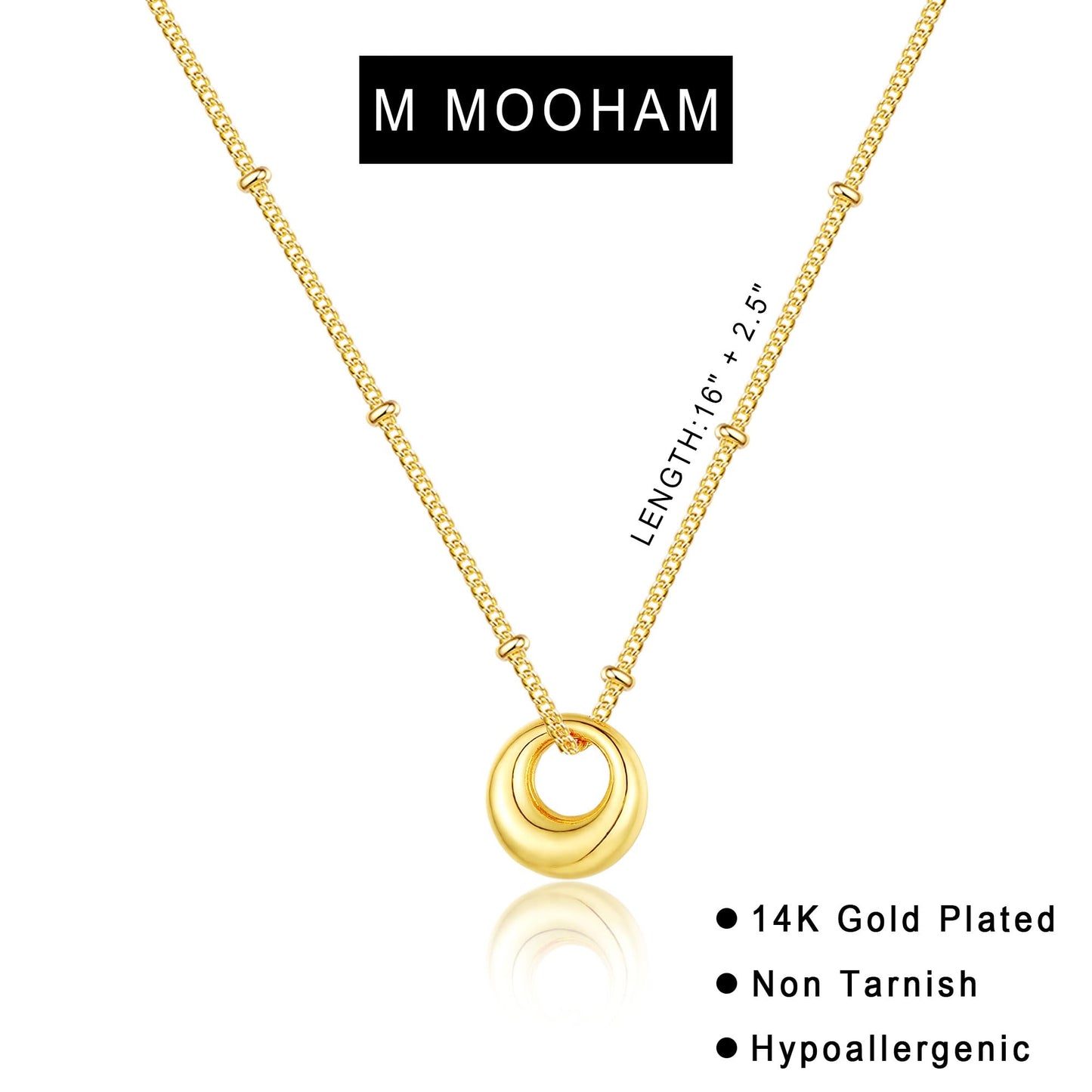 M MOOHAM Gold Necklace for Women Non Tarnish - Dainty 14K Gold Plated Beaded Chain Small Pendant Necklaces Simple Pearl Circle Beads Teardrop Pendant Necklace for Women Trendy Jewelry Gifts