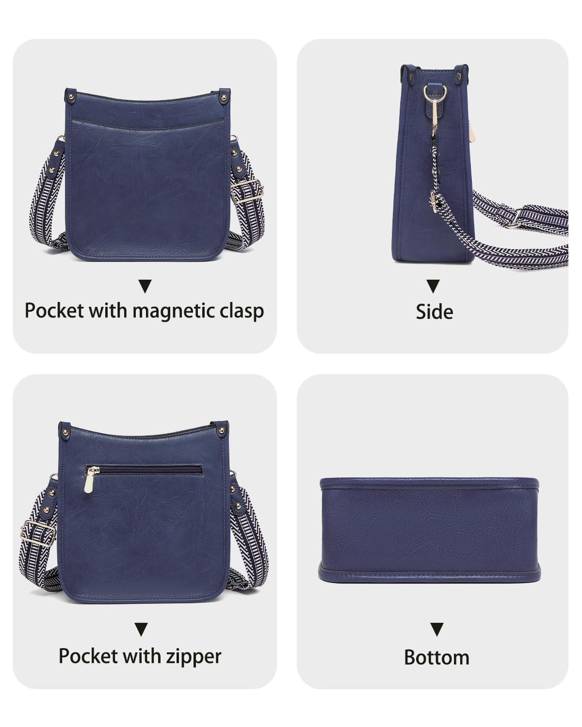 Purses for Women 3PCS, Crossbody Bags Set Large Leather Purse Shoulder Handbags with Wallet Adjustable Straps for Ladies Tote