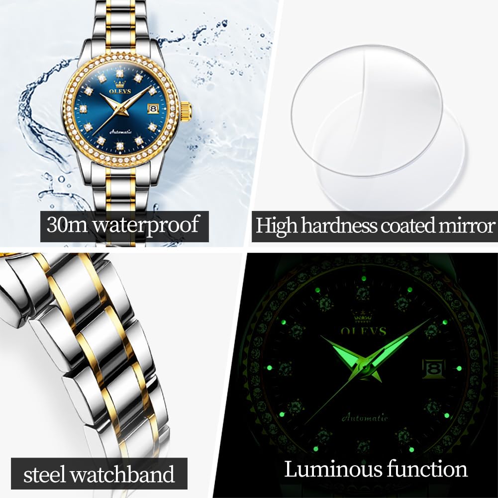 OLEVS Watch Women Silver Watches for Women Luxury for Small Wrists Dress Stainless Steel Women's Wrist Watches Easy to Read Reloj para Mujer Black/Blue/Gold/Green/Pink/Purple
