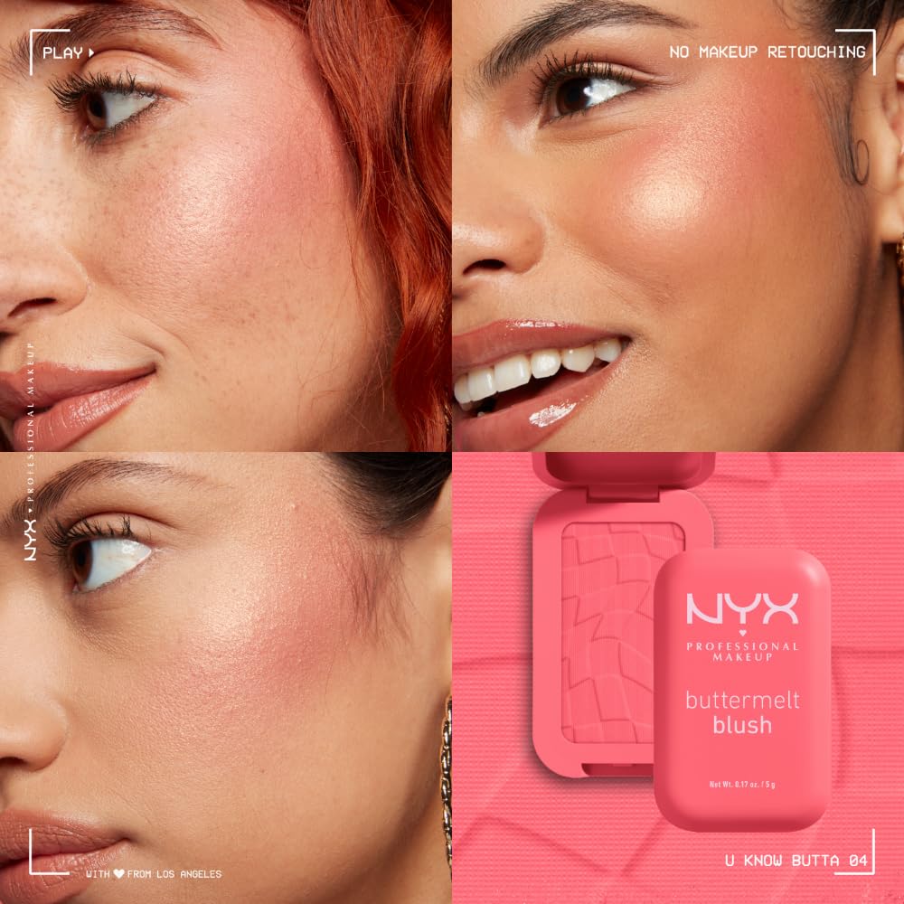 NYX PROFESSIONAL MAKEUP Buttermelt Powder Blush, Fade and Transfer-Resistant Blush, Up to 12HR Make Up Wear, Vegan Formula - For The Butta