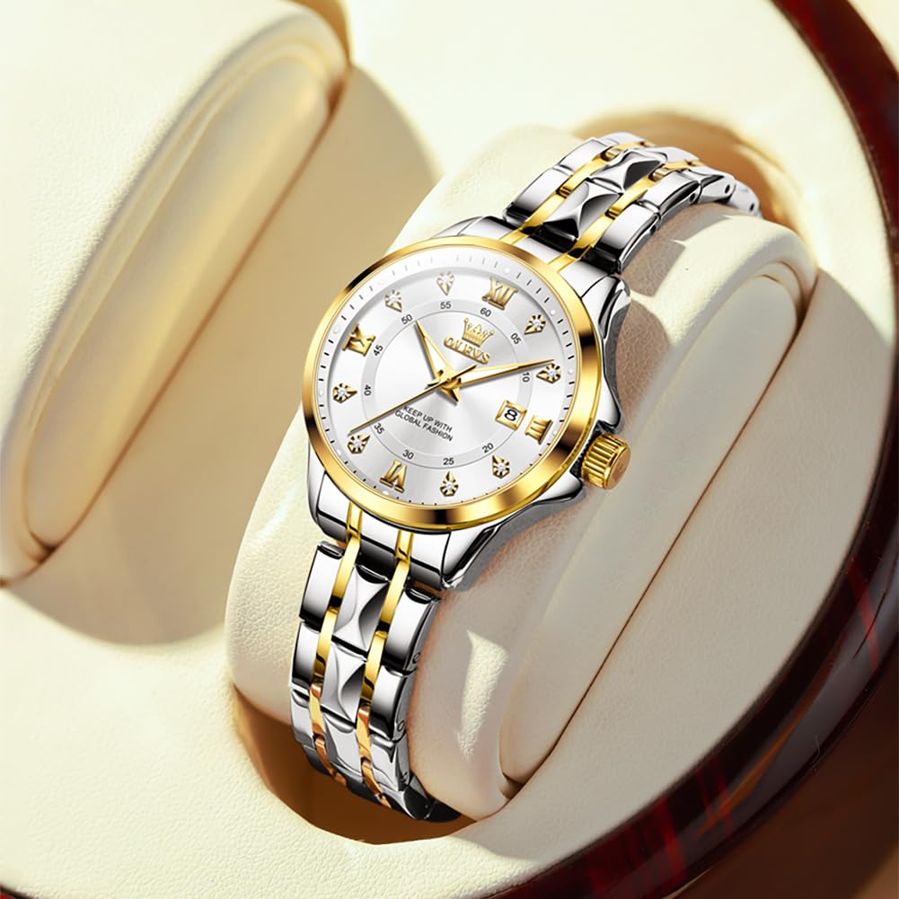 OLEVS Watch Women Two Tone Watches for Women with Date Dress Womens Watches for Small Wrists Luxury Easy Read Womens Watch Waterproof Blue/Black/Gold/Silver Dial Reloj para Mujer