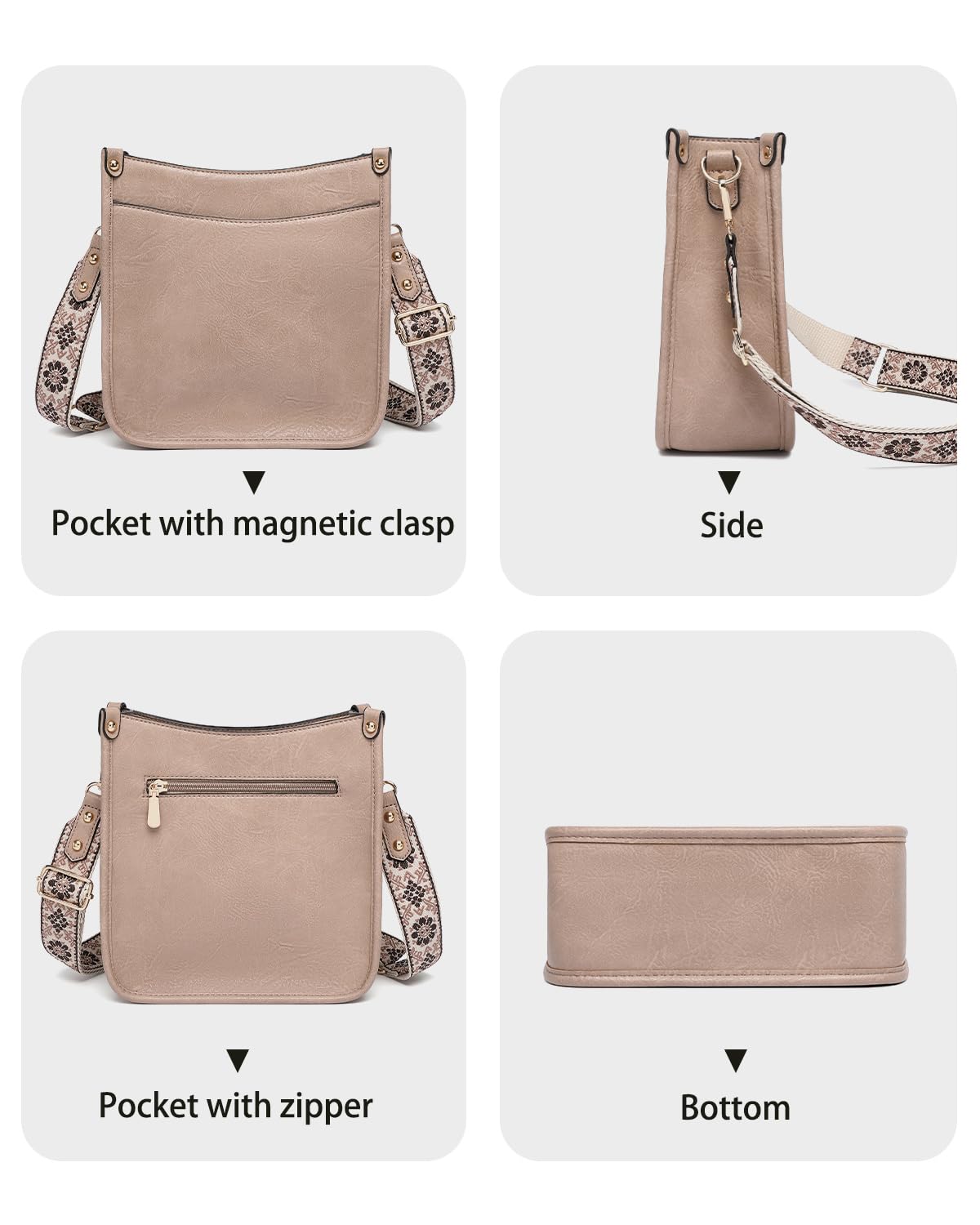 Purses for Women 3PCS, Crossbody Bags Set Large Leather Purse Shoulder Handbags with Wallet Adjustable Straps for Ladies Tote