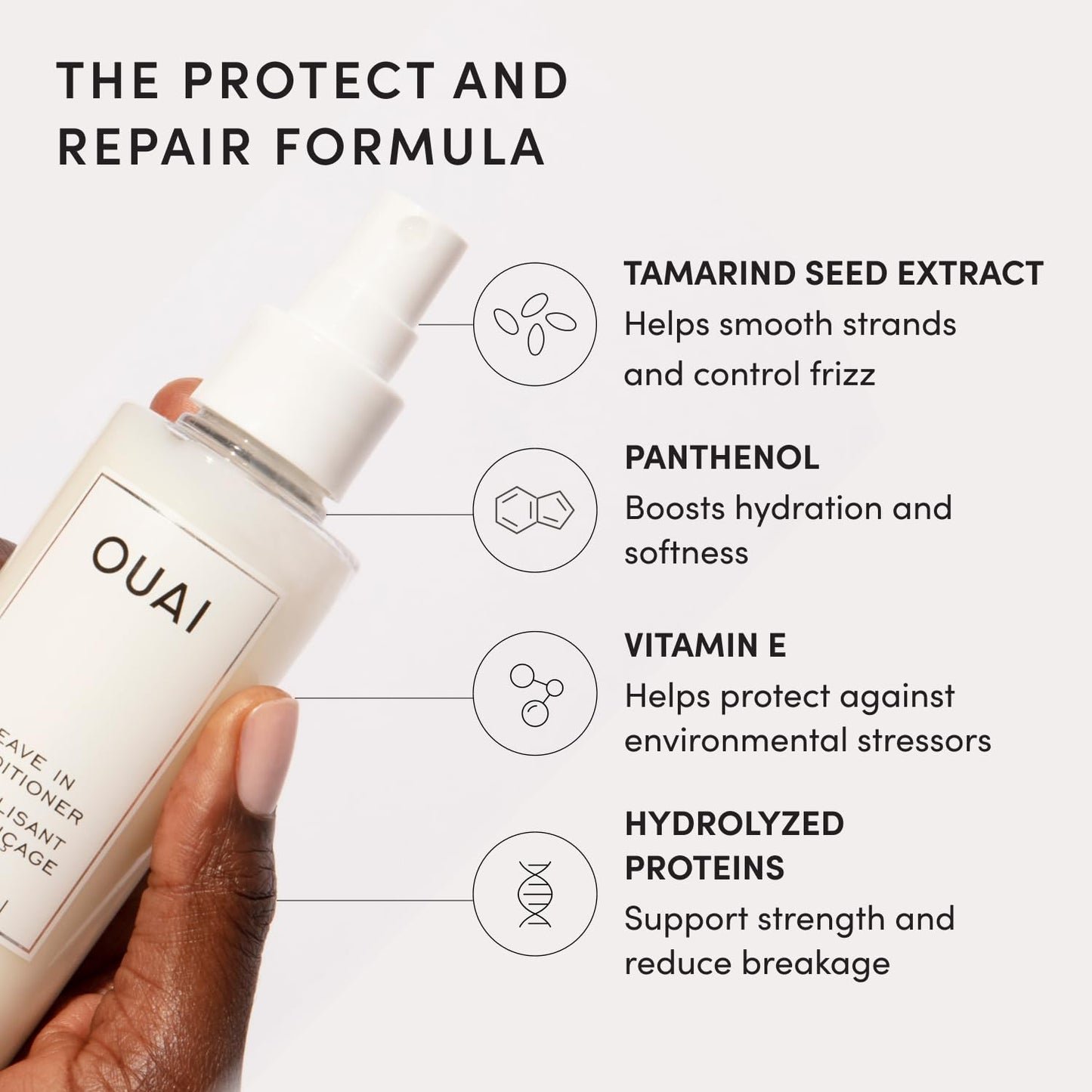 OUAI Leave In Conditioner & Heat Protectant for Hair - Prep Hair for Styling or Use as Detangling Spray to Fight Frizz & Flyaways - No Parabens, Sulfates or Phthalates (4.7 oz)