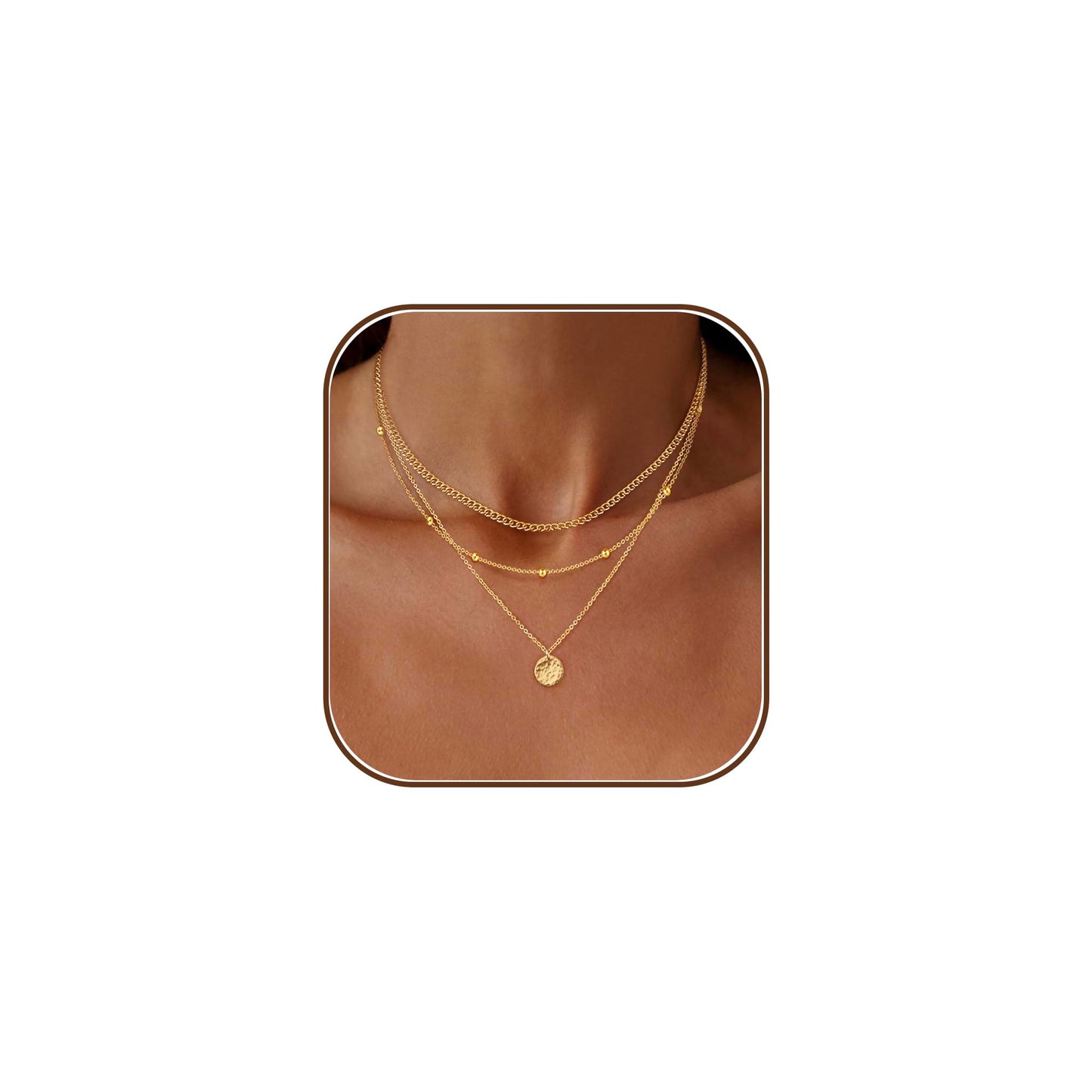 Layered Necklaces for Women, Dainty 14K Gold Plated Circle Peadant Chain Necklace Set Simple Paperclip Stacked Necklaces for Women Trendy Gold Jewelry