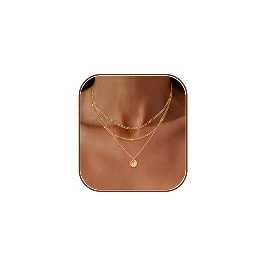 Layered Necklaces for Women, Dainty 14K Gold Plated Circle Peadant Chain Necklace Set Simple Paperclip Stacked Necklaces for Women Trendy Gold Jewelry