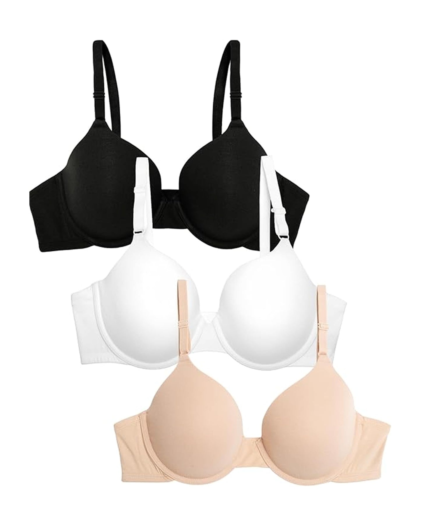 Fruit of the Loom womens T-shirt T Shirt Bra, Black/White/Grey Heather, 38DD US