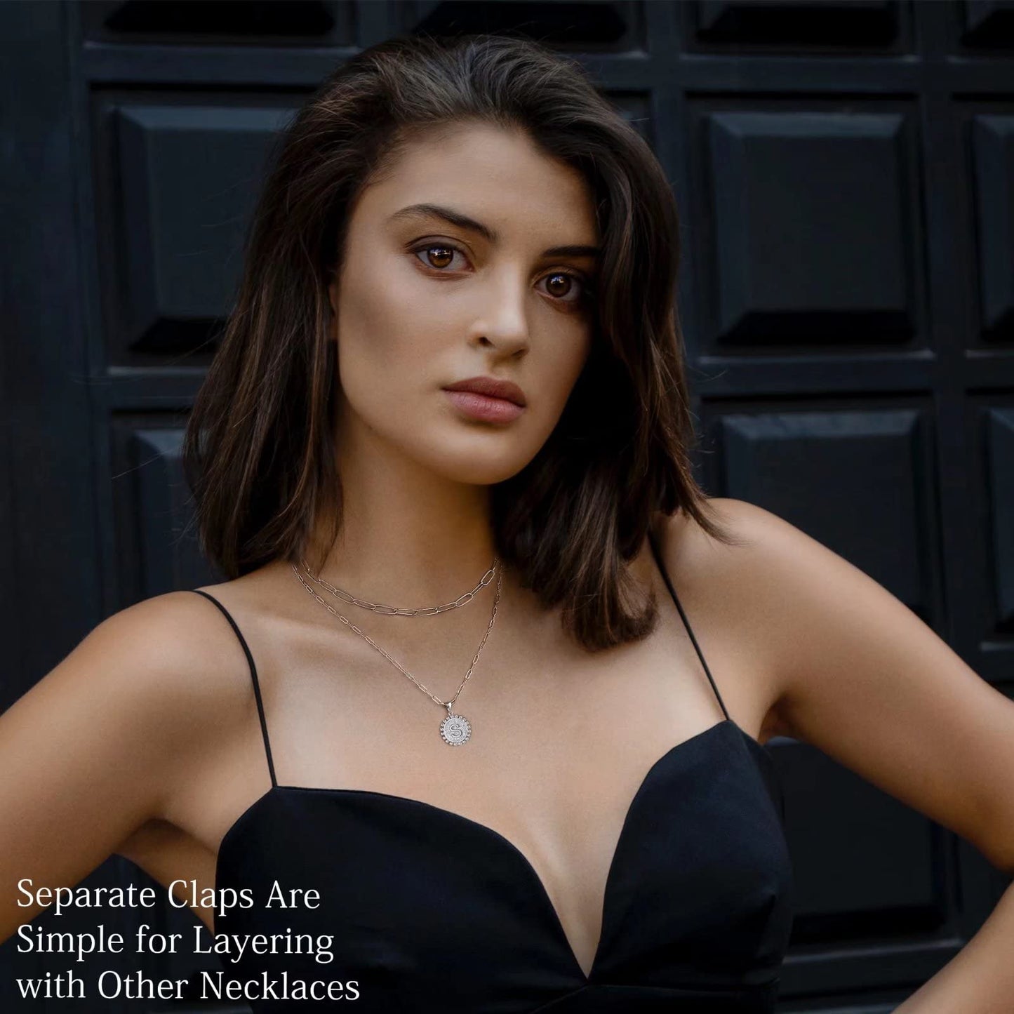 Yoosteel Layered Initial Necklaces for Women Trendy - 14K Gold-Plated Dainty Layering Paperclip Chain Coin Initial Necklace Jewelry Gifts for Women Mom Wife Teen Girls
