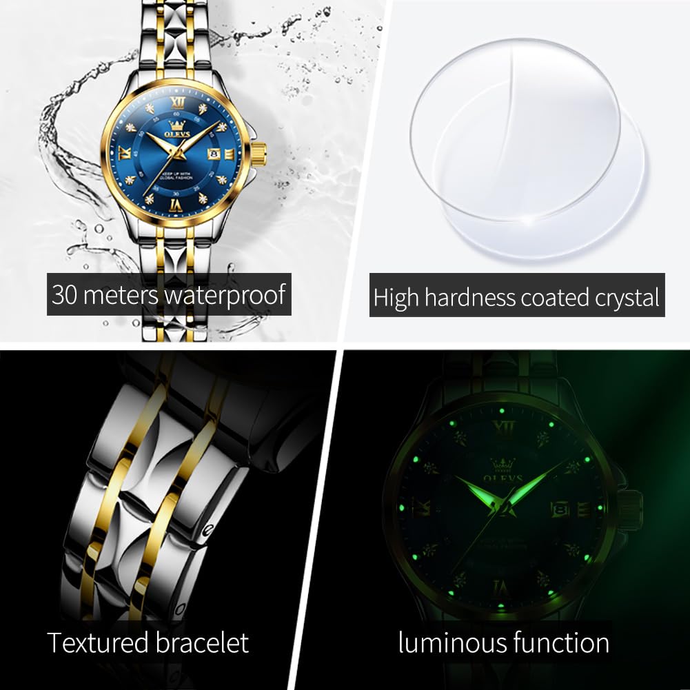 OLEVS Watch Women,Watches for Women,Luxury Casual Stainless Steel Women's Wrist Watches Classic Small Face Dress Analog Womens Watches with Date Easy to Read Waterproof Luminous Quartz Ladies Watches