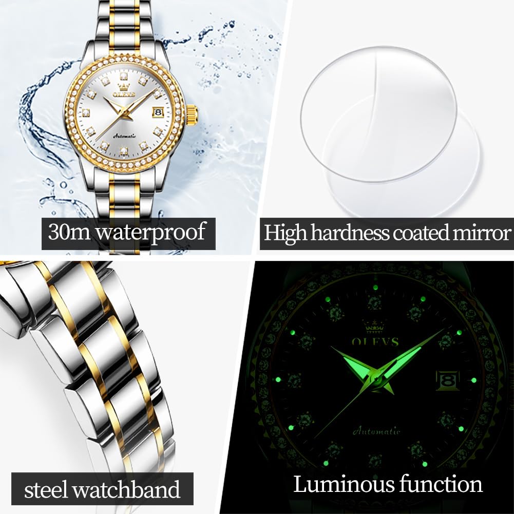 OLEVS Watch Women Two Tone Watches for Women with Date Dress Womens Watches for Small Wrists Luxury Easy Read Womens Watch Waterproof Blue/Black/Gold/Silver Dial Reloj para Mujer