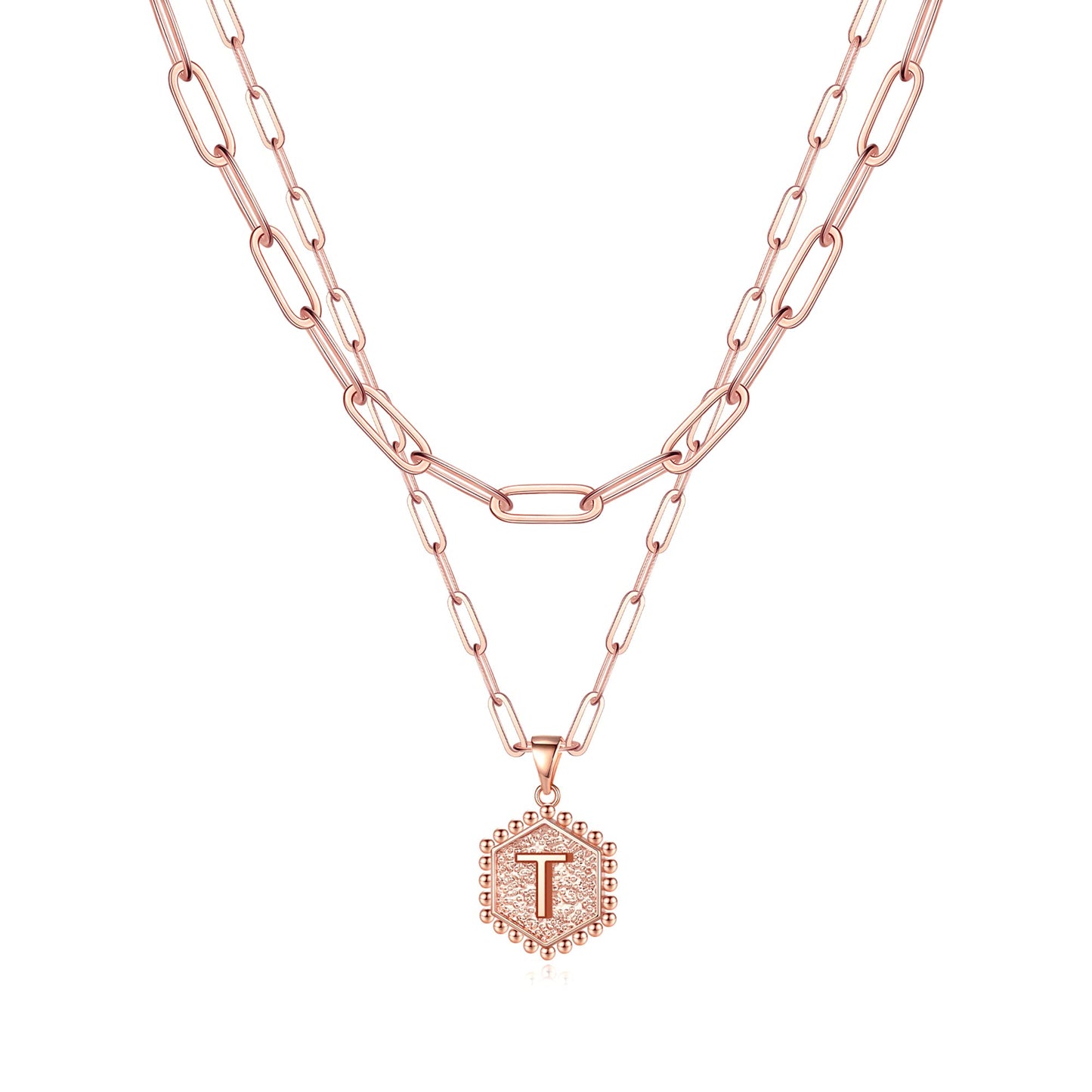 M MOOHAM Dainty Initial Necklaces for Women, 14K-Gold-Plated Layering Necklace for Women Cute Hexagon Letter Initial Necklace Layered Necklaces for Womens Teen Girl Gifts