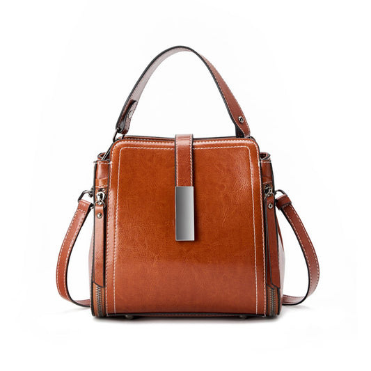 Genuine Leather Bucket Crossbody Shoulder Purse for Women | Scratch-Resistant Cowhide, 5 Pockets, Magnetic Snap, Silver Hardware, 3-Way Carry, Lightweight, Ideal Gift