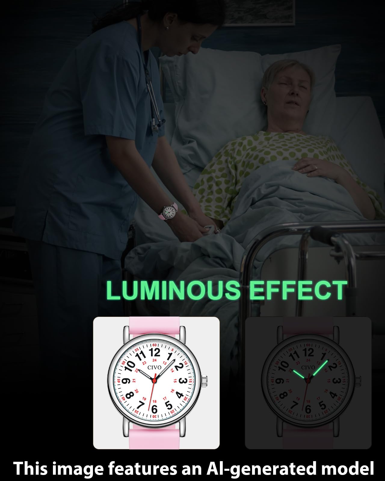 CIVO Nurse Watches for Women Men: Analog Waterproof Watch with Easy Read Dial Second Hand - Gifts for Nurses Medical Student Doctors
