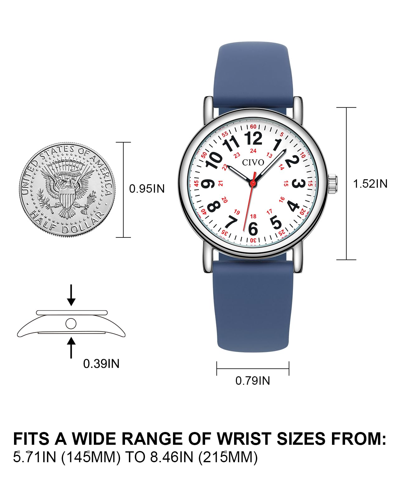 CIVO Nurse Watches for Women Men: Analog Waterproof Watch with Easy Read Dial Second Hand - Gifts for Nurses Medical Student Doctors