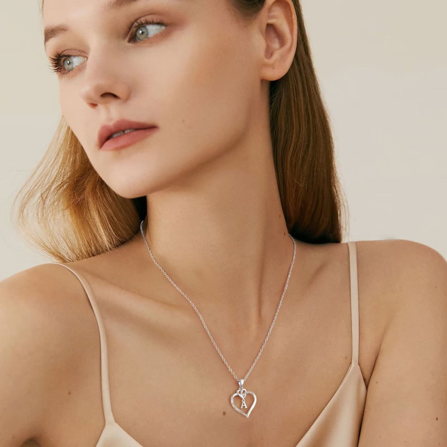 STORUP Heart Initial Necklaces for Women Girls, 14K-Gold-Plated Initial A-Z Heart Necklaces for Teen Girl Jewelry Birthday Gifts for Girls Women Her Wife Mom