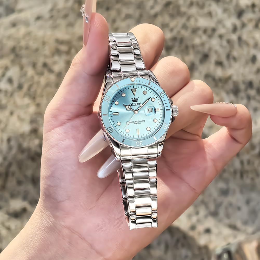 OLEVS Watch Women Silver Watches for Women Luxury for Small Wrists Dress Stainless Steel Women's Wrist Watches Easy to Read Reloj para Mujer Black/Blue/Gold/Green/Pink/Purple
