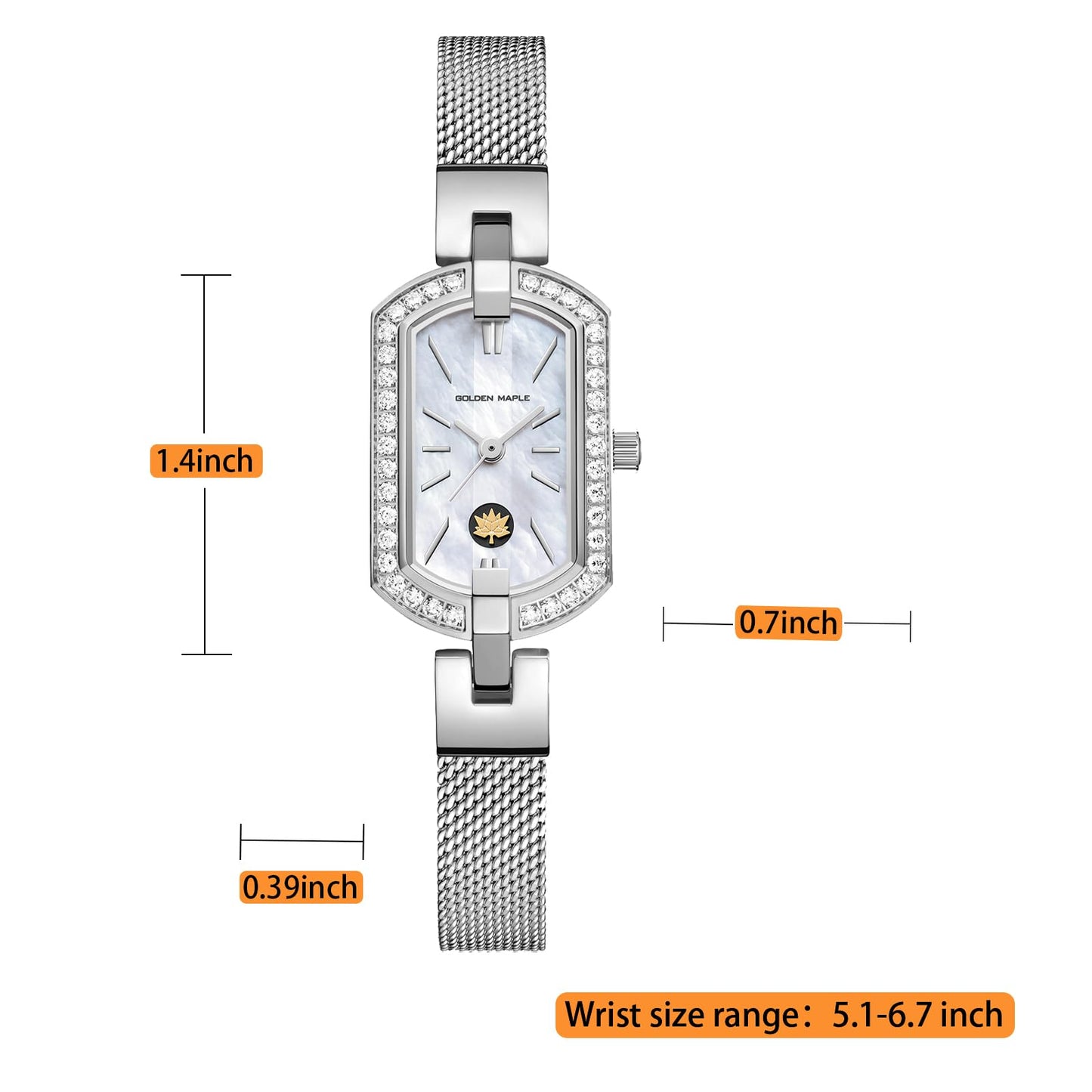 Golden Maple Watches for Women, Small Oval Stainless Steel Case, Mother fo Pearl Dial, Dainty Ladies Watches, Luxury Gifts for Her