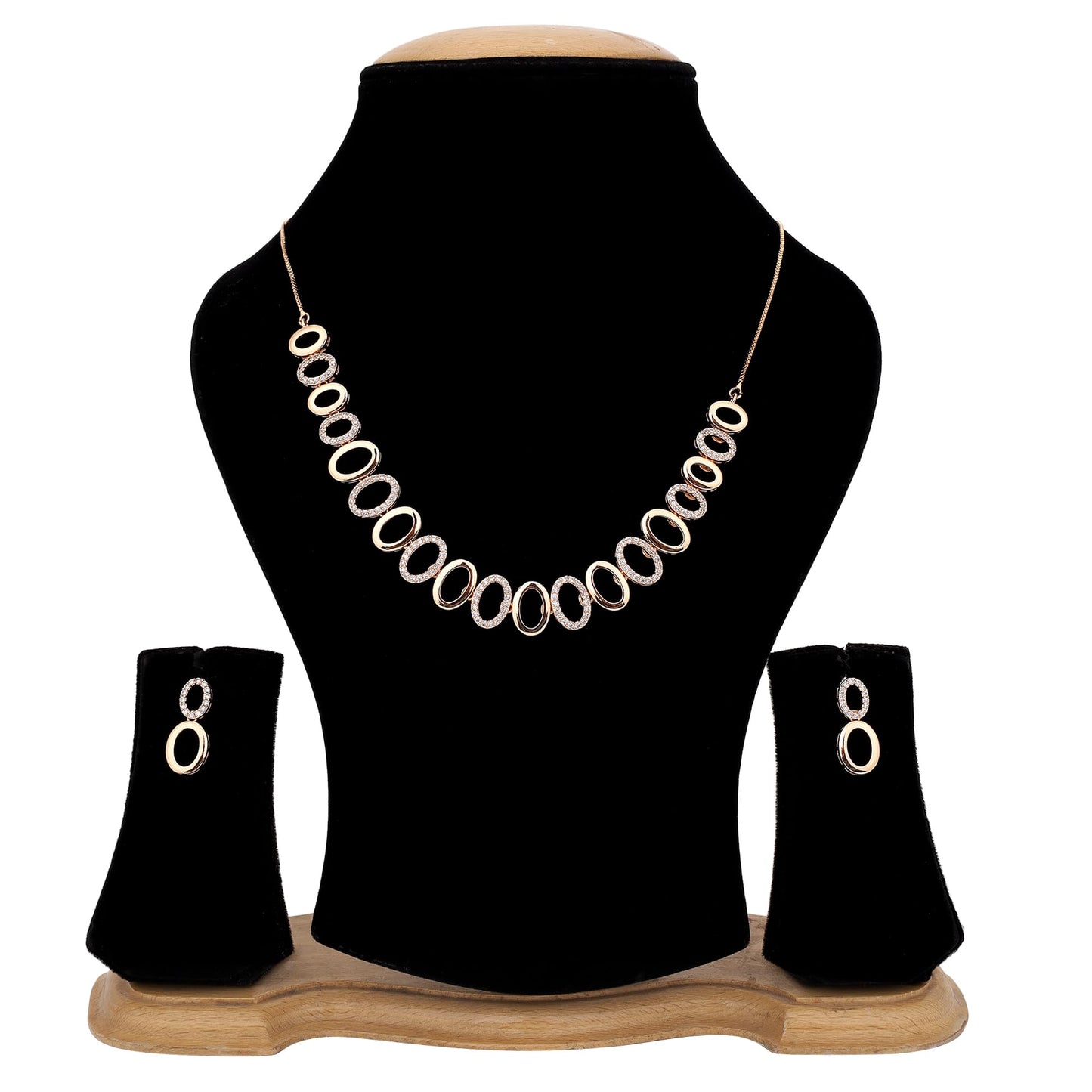 Nilu's Collection American Diamond Stone Studded | Rose Gold/Silver Plated | Anti Tarnish Jewellery Set for Women | Matching Earrings Perfect for Weddings and Special Occasions