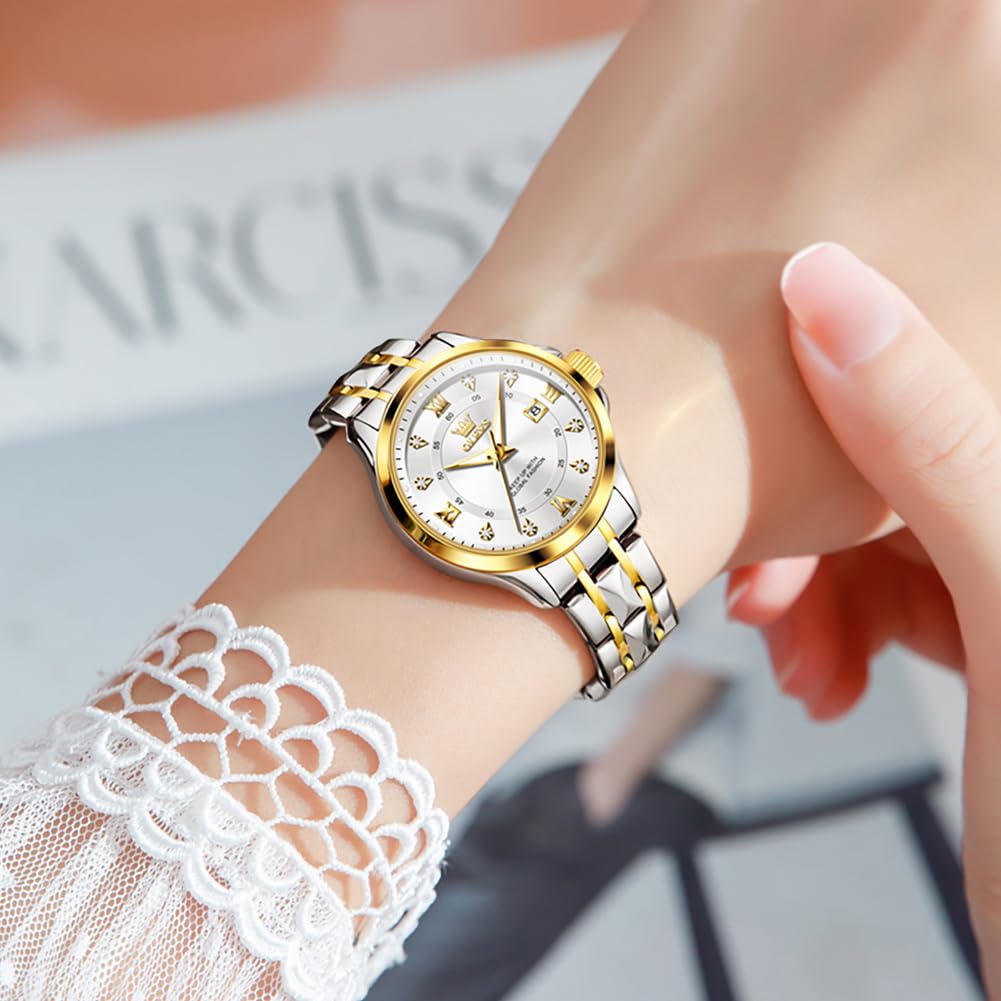 OLEVS Watch Women,Watches for Women,Luxury Casual Stainless Steel Women's Wrist Watches Classic Small Face Dress Analog Womens Watches with Date Easy to Read Waterproof Luminous Quartz Ladies Watches