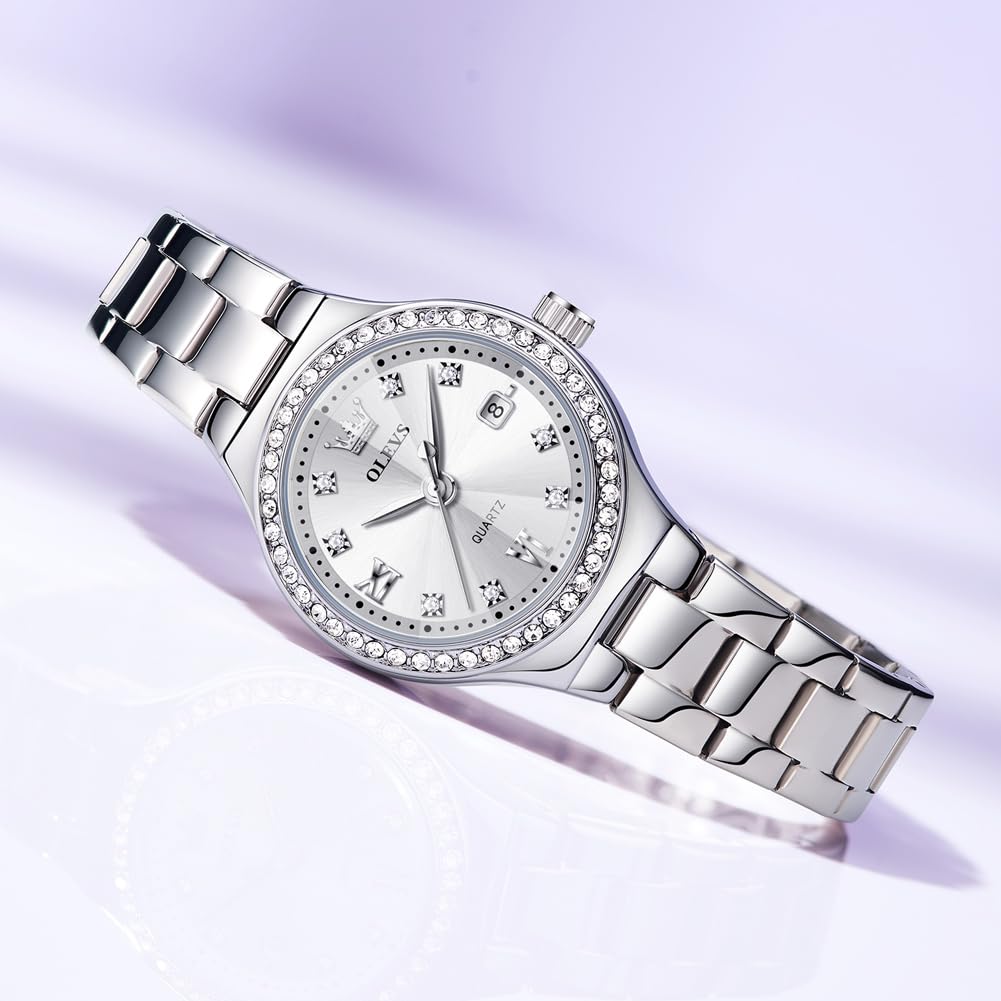 OLEVS Watch for Women Luxury Fashion Diamond Classic Arabic Dial Wrist Women's Watches with Date Waterproof Stainless Steel Quartz Ladies Watch