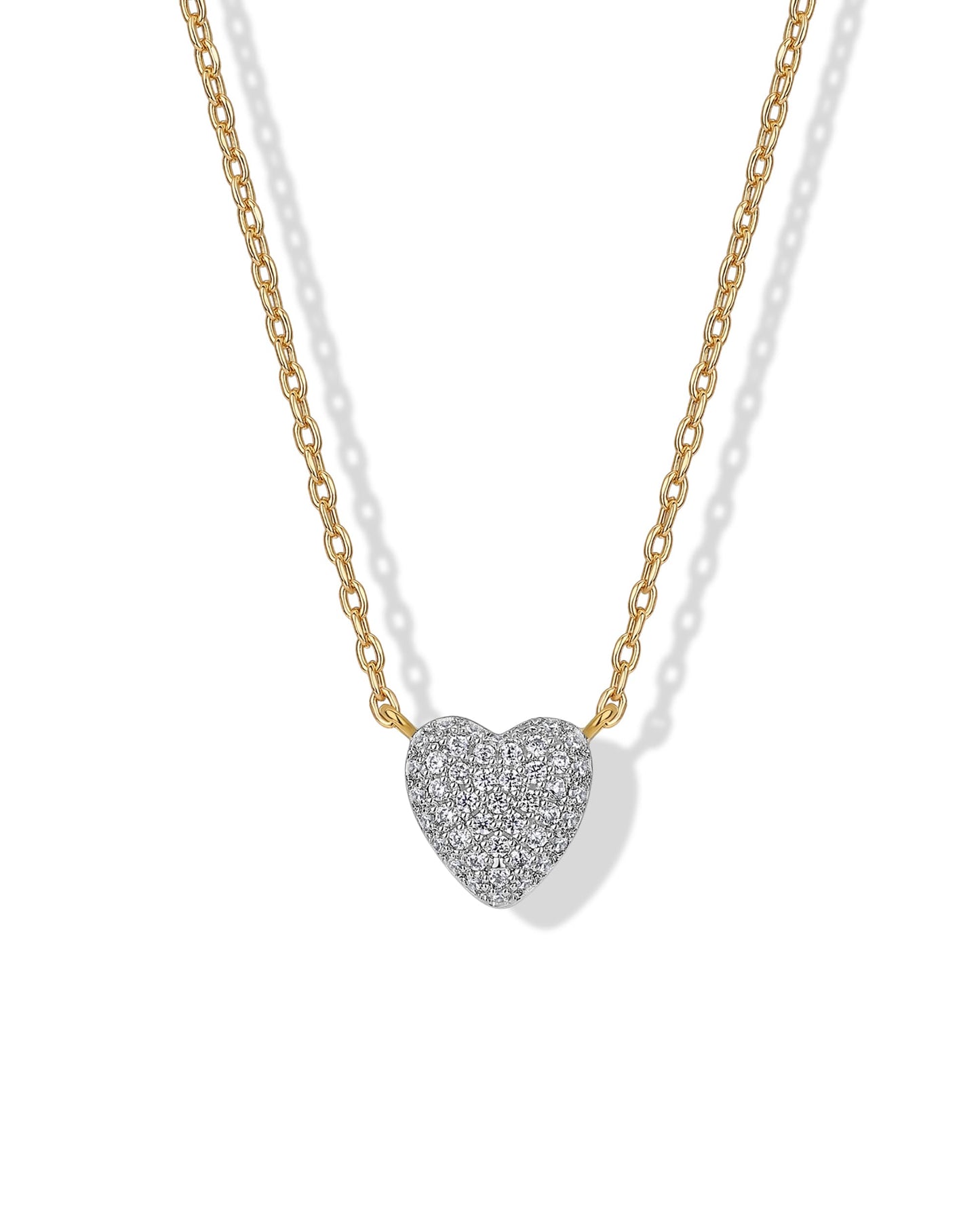 PAVOI 14K Gold Plated Cubic Zirconia Heart Necklace | Cute Dainty Love Pendant Necklaces for Women - Valentines Day Trendy Jewelry