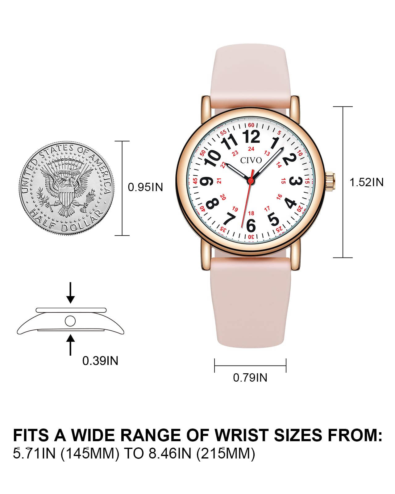CIVO Nurse Watches for Women Men: Analog Waterproof Watch with Easy Read Dial Second Hand - Gifts for Nurses Medical Student Doctors