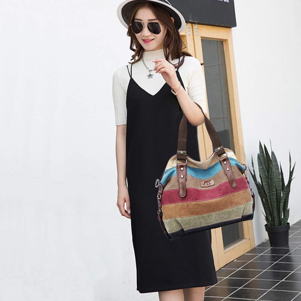 Canvas Handbag Multi-Color Striped Lattice Cross Body Shoulder Purse Bag Tote-Handbag for Women | Striped