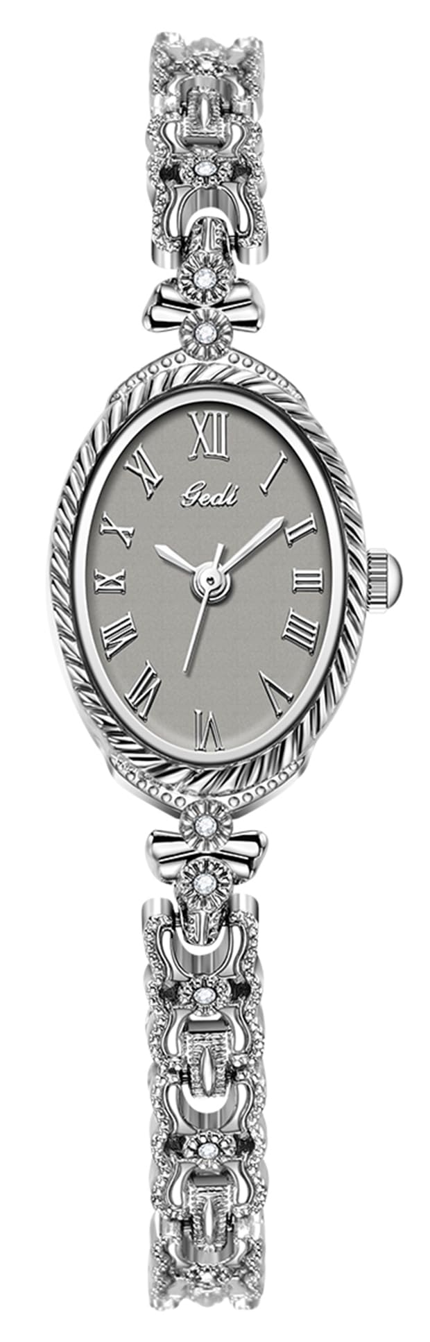 Gosasa Small Gold Watches for Women Vintage Dainty Oval Roman Numeral Dial Analog Slim Bracelet Alloy Band Water Resistant Dress Wrist Watch Elegant Gift