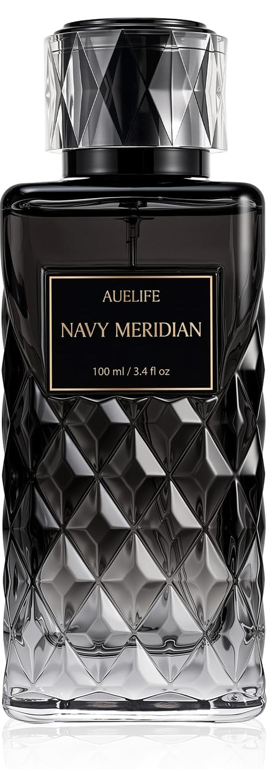 Auelife Cologne for Men, Alcohol-Free Long Lasting Perfume Fragrance, Fresh Lemon Citrus & Marine Scent with Cedar, Patchouli & Musk, 100ml / 3.4 Fl Oz, Daily Wear, Father’s Day Gift (NAVY MERIDIAN)