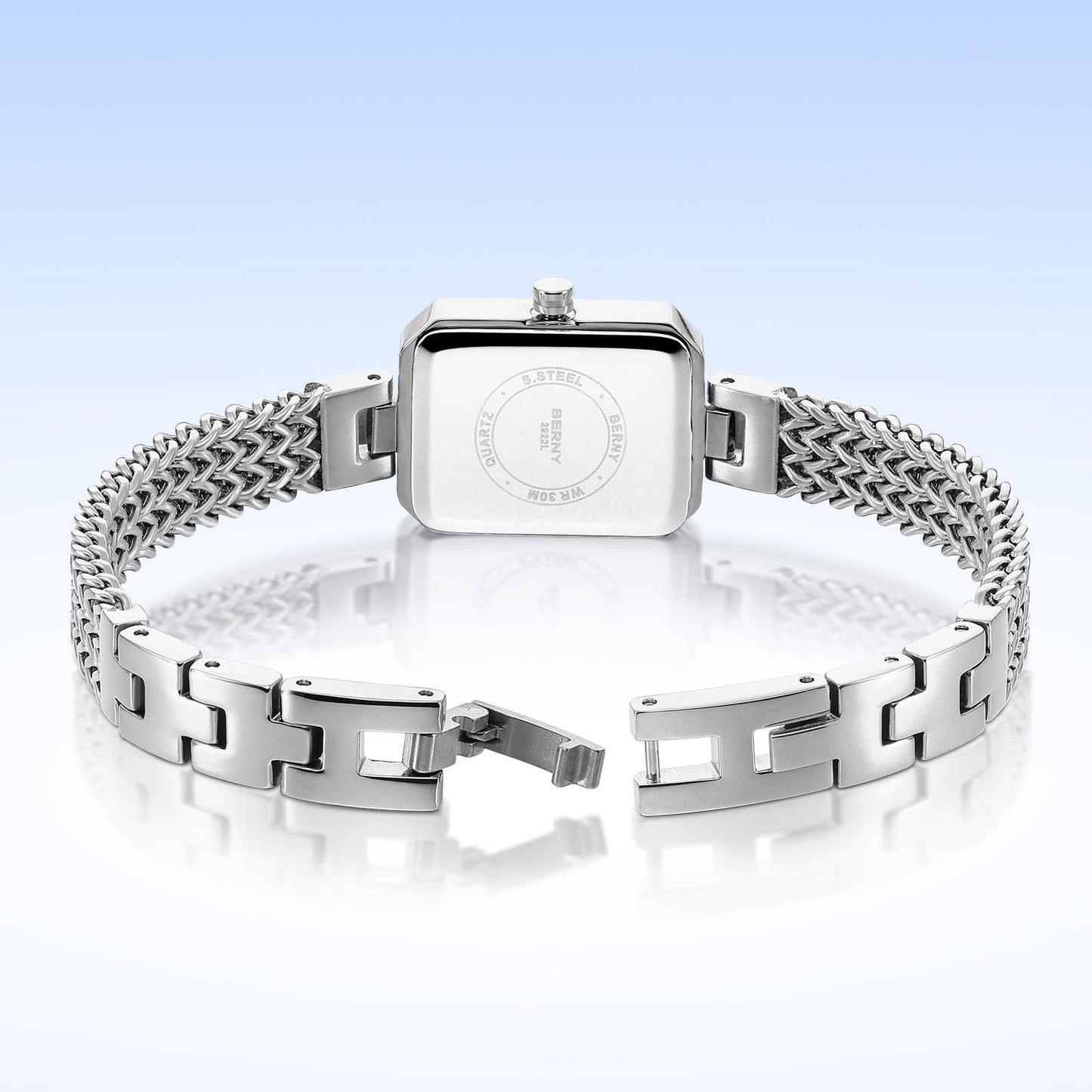 BERNY Silver Watches for Women Ladies Wrist Watch and Bracelet Set Dainty Quartz Bracelet Watch Premium Crystal Accented Fashion Luxury Birthday Present for Women